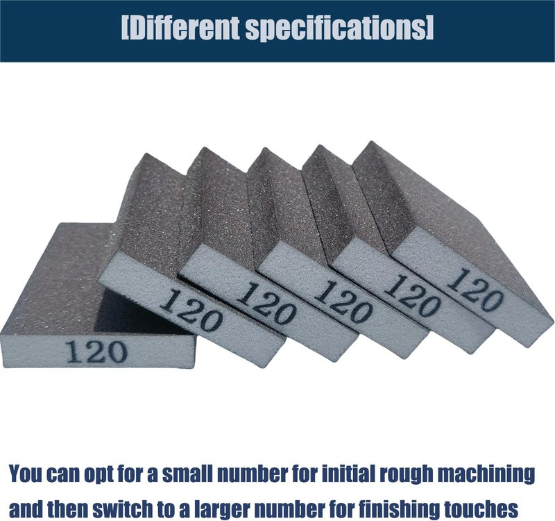 Tonmp 6 PCS 120 Grit Hand Sanding Blocks Set - Fine Sander Sponge, Wet and Dry Dual-use Sanding Sponges, Washable and Reusable, Ideal for Wood Metal Wall Polish - Image 3
